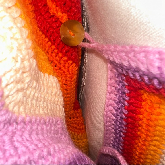 FARM Rio Multi Stripes Crochet Belted Mini Dress Size‎ Large Orange Purple Red - Picture 10 of 13
